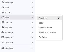 Pipelines menu on GitLab repo