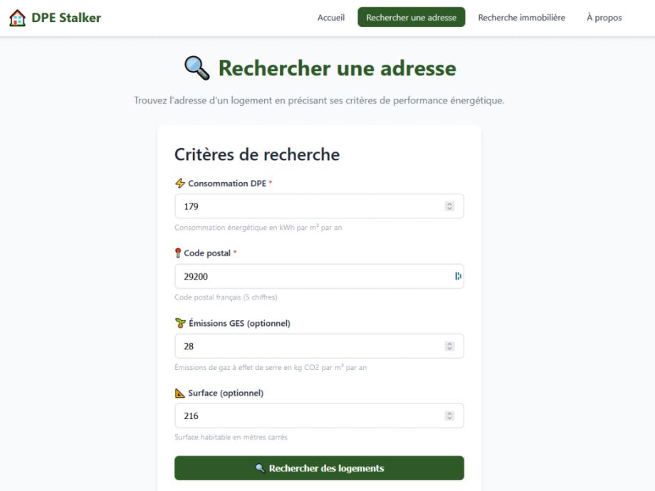 Formulaire DPE-Stalker complété